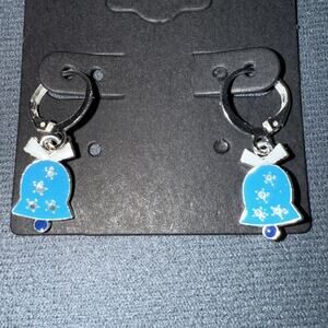 Silver Tone 1 1/8” Christmas Holiday Dangle Bells with Shades of Blue Earrings